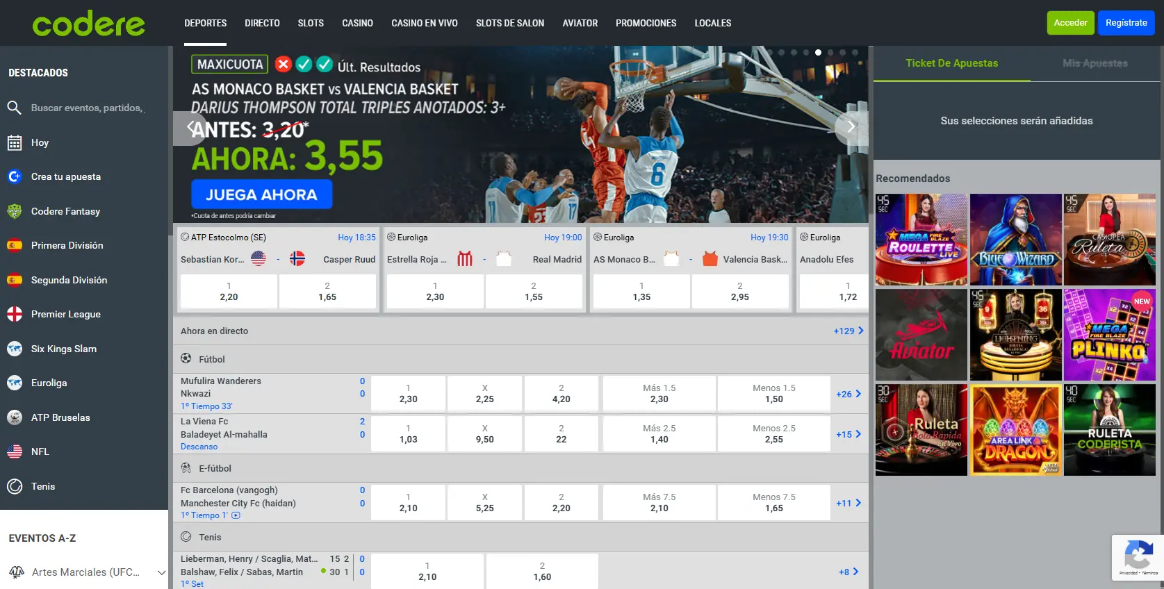 Codere en los mejores casinos online España